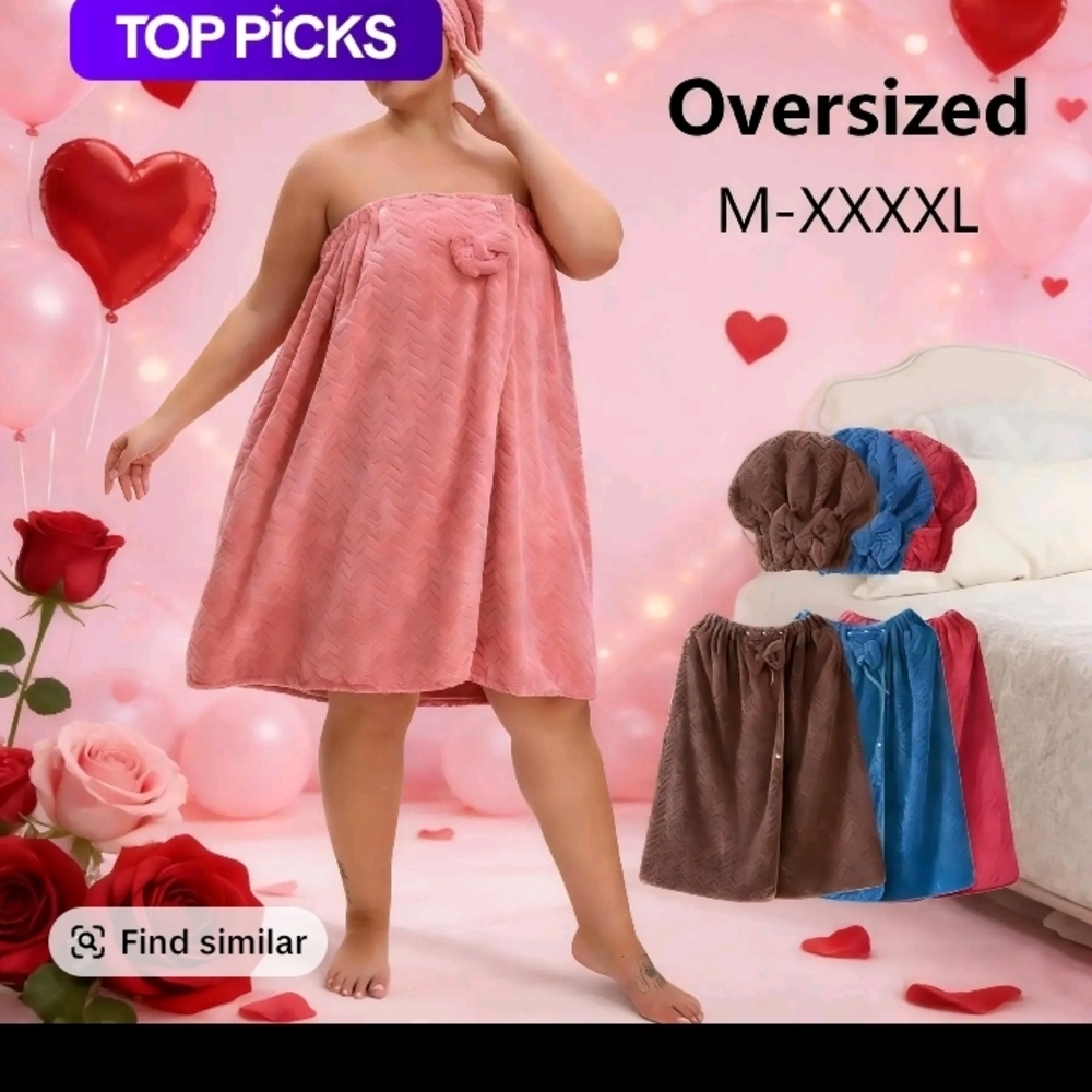 Oversized Pink Bath Towel Wrap With Matching Hat